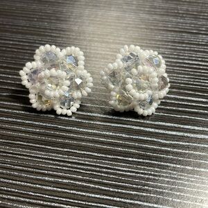 Handmade White and iridescent seed flower earrings